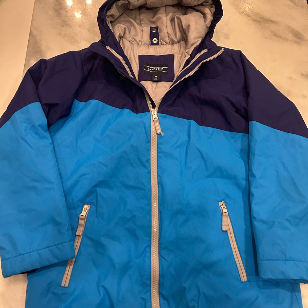 Lands' End Kids Blue and Navy winter jacket fleece lined. Medium